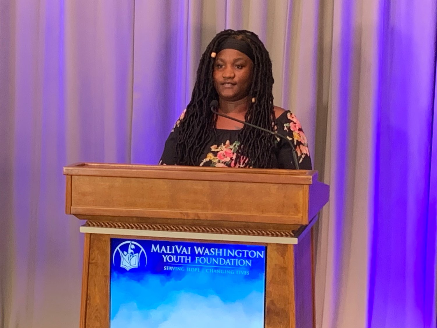 MWYF alumnus Ne’Shele Scott giving remarks during the virtual gala.